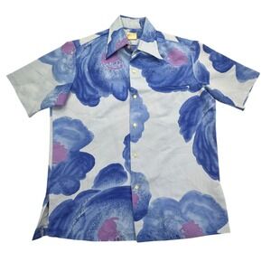 Vintage Tori Richard Shirt Mens Medium Blue Floral Hawaiian Aloha Honolulu 70s
